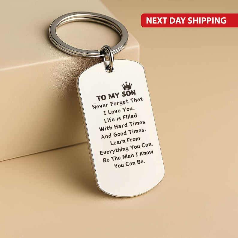 To My Son Keychain - Personalized Inspirational Gift - Durable Stainless Steel Keepsake - Custom Engraved Keyring - Gift For Son