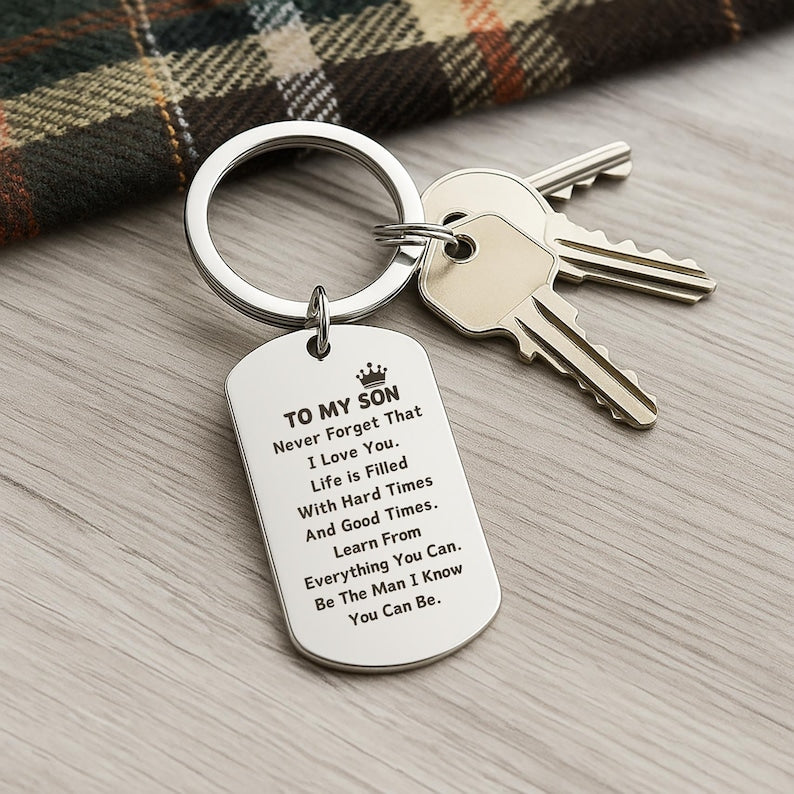 Son Keychain, Personalized Engraved Gift
