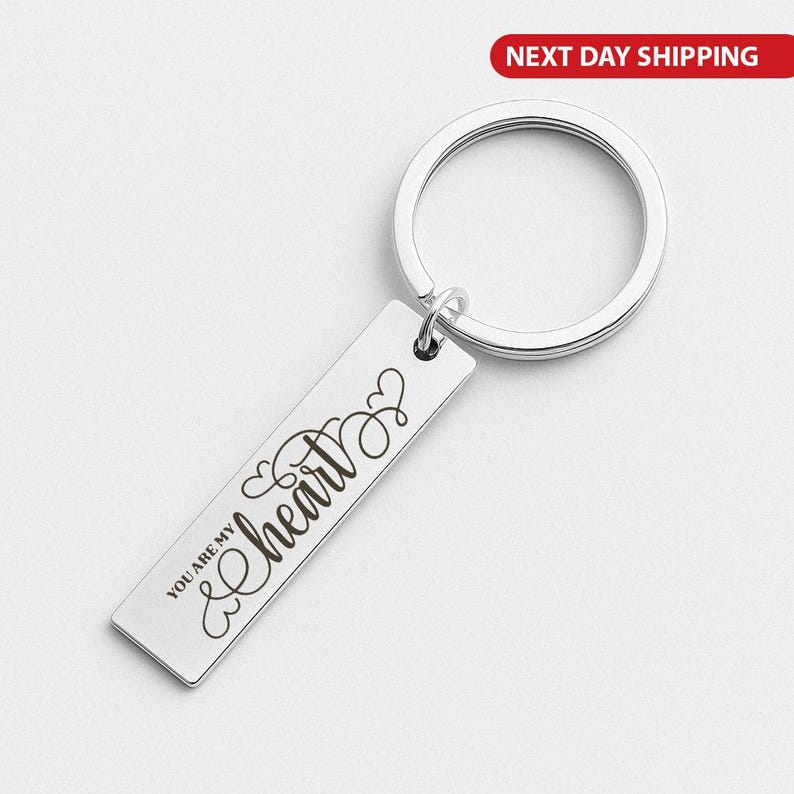 Personalized Gold Keychain, Engraved Stainless Steel Keyring, Custom Romantic Keepsake Gift for Couples, Mom Present Handmade Keyring