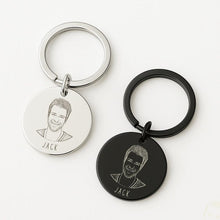 Custom Engraved Keyring, Stainless Steel Memorial Keepsake Keychain, Personalized Portrait Round Keyring, Custom Photo Keychain Gift