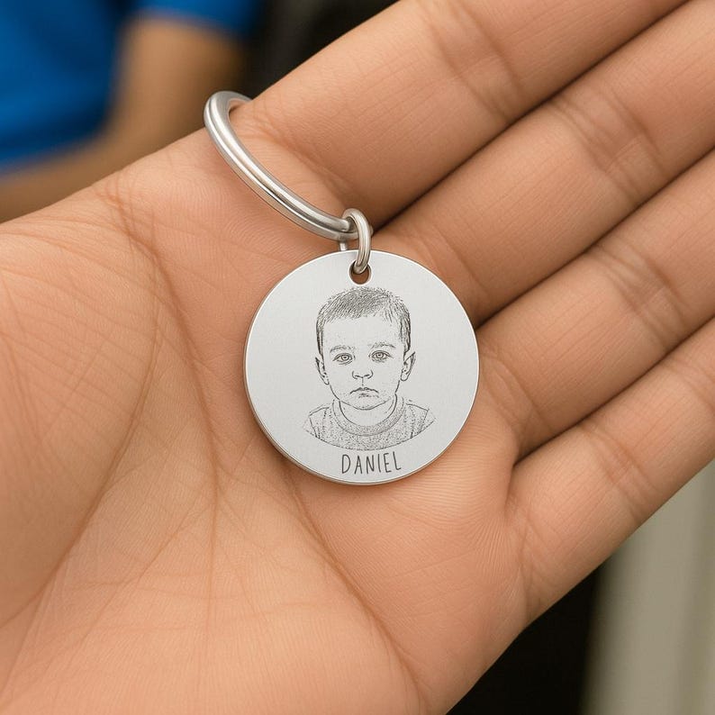 Stainless Steel "Baby Footprint & Name" Engraved Keychain