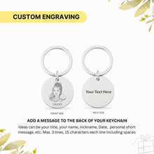 Custom Engraved Keyring, Stainless Steel Memorial Keepsake Keychain, Personalized Portrait Round Keyring, Custom Photo Keychain Gift