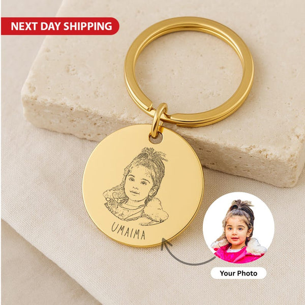 Custom Engraved Keyring, Stainless Steel Memorial Keepsake Keychain, Personalized Portrait Round Keyring, Custom Photo Keychain Gift