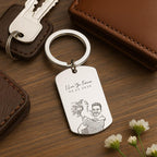 Personalised photo keychain with engraved sketch design