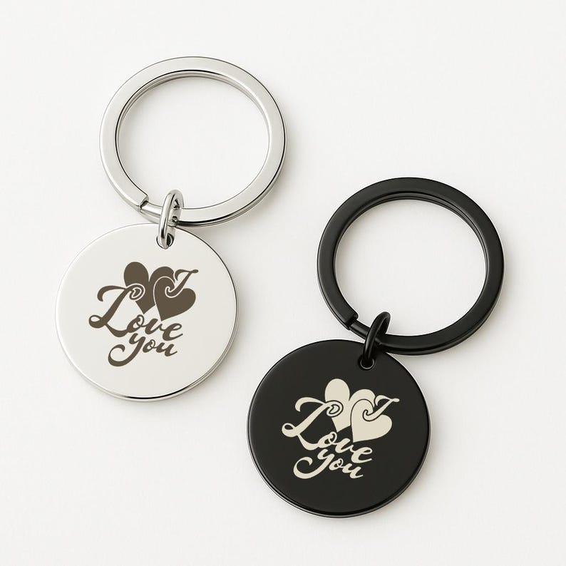Custom Gold "I Love You" Heart Engraved Keychain