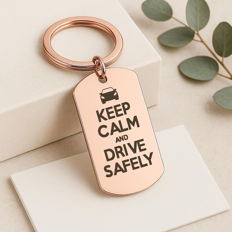 "Keep Calm and Drive Safely" Mirror Keychain