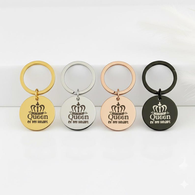 Engraved Round "Queen of My Heart" Keychain
