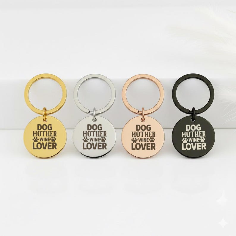 "Dog Mom & Wine Lover" Gold Engraved Keyring
