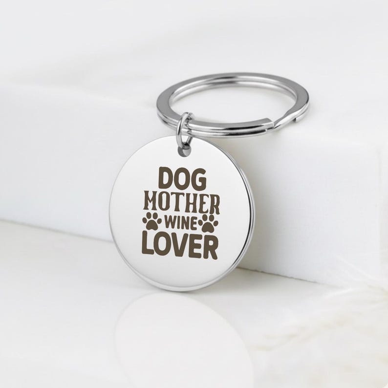 "Dog Mom & Wine Lover" Gold Engraved Keyring