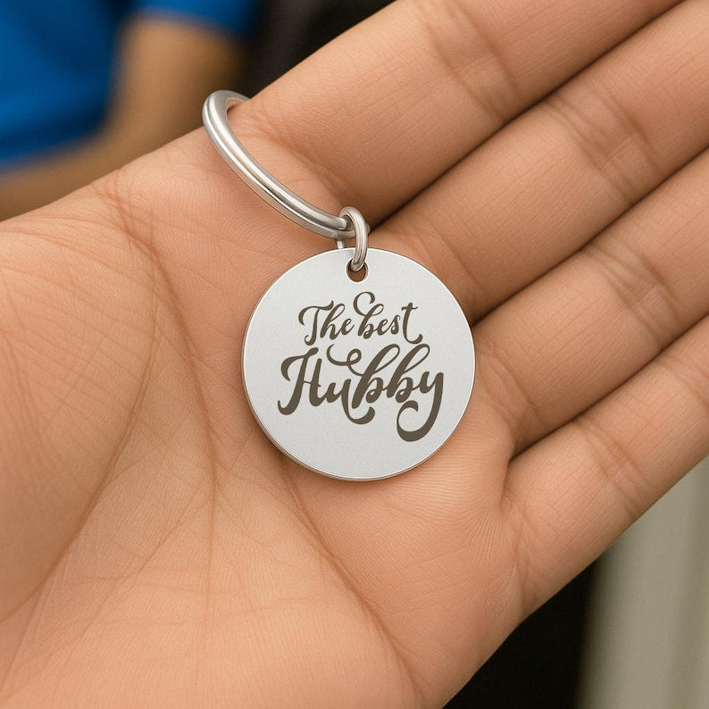 "The Best Hubby" Round Keyring, Silver Engraved