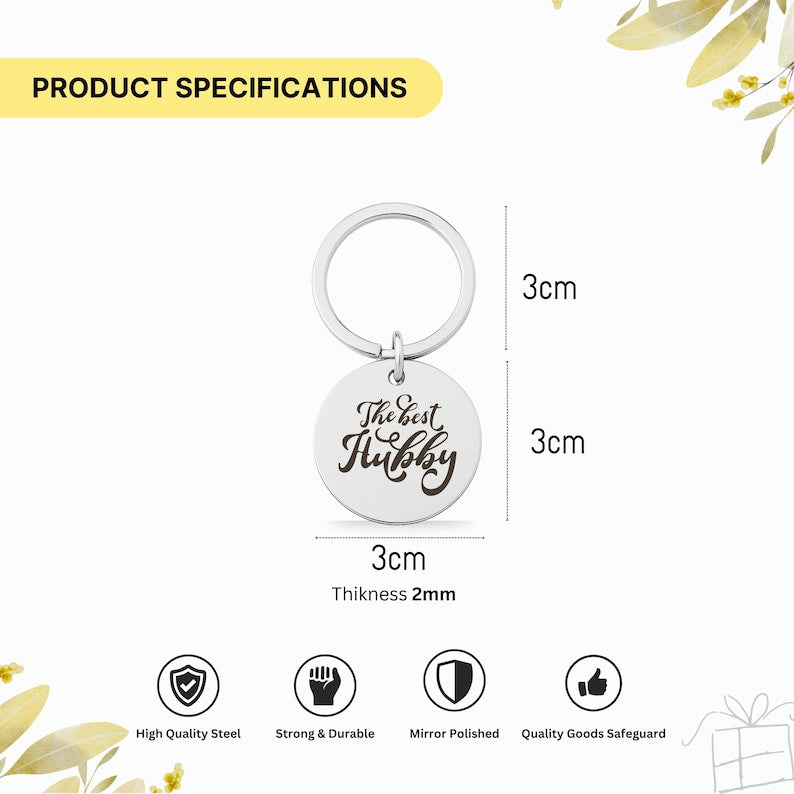 "The Best Hubby" Round Keyring, Silver Engraved