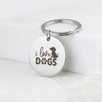 "I Love Dogs" Gold Keychain, Custom Pet Name Engraved