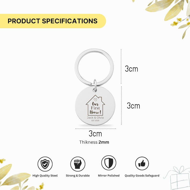 First Home Keychain, Stainless Steel Couple Gift