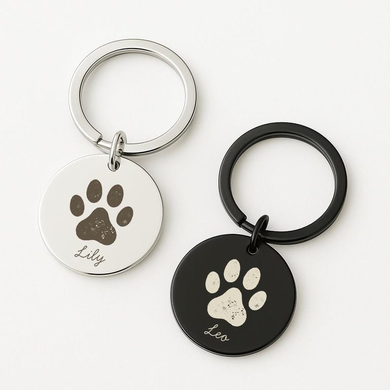 Pet Paw Print Keychain, Personalised Engraved Memorial Gift