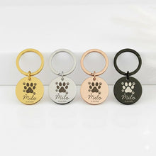 Pet Paw Print Name Keychain, Engraved Memorial Charm