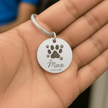 Pet Paw Print Name Keychain, Engraved Memorial Charm