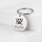 Pet Paw Print Name Keychain, Engraved Memorial Charm