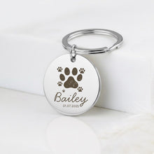 Pet Paw Print Name Keychain, Engraved Memorial Charm