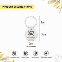 Pet Paw Print Name Keychain, Engraved Memorial Charm