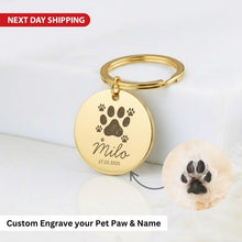 Pet Paw Print Name Keychain, Engraved Memorial Charm