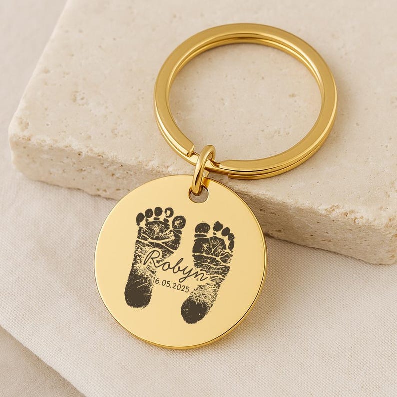 Baby Footprint Keychain, Personalised Engraved Newborn Gift
