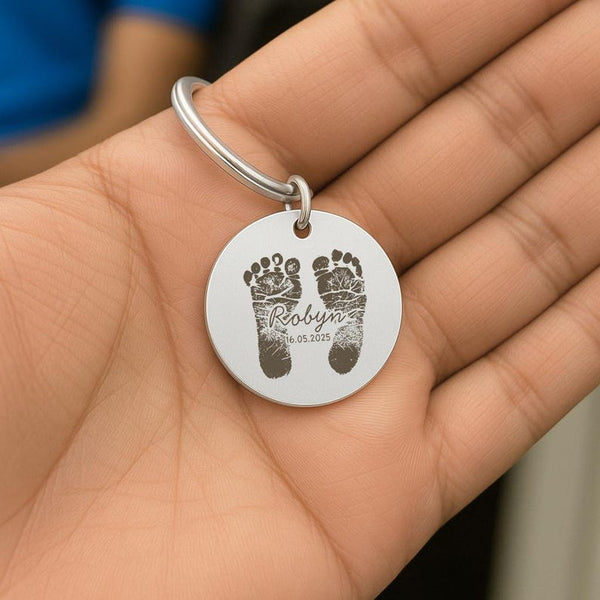 Baby Footprint Keychain, Personalised Engraved Newborn Gift
