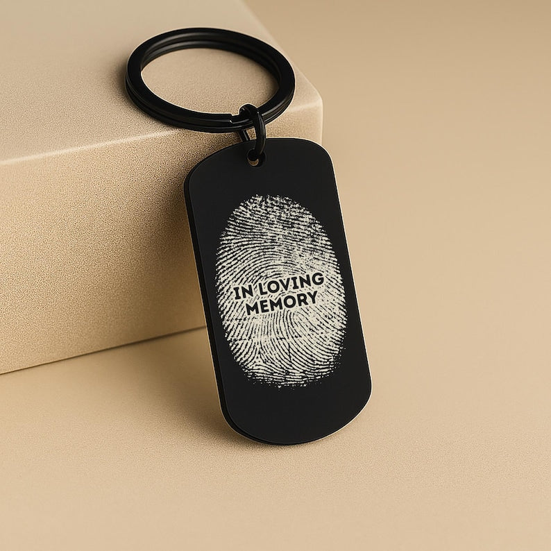 Fingerprint Memorial Keychain, Engraved Remembrance Gift