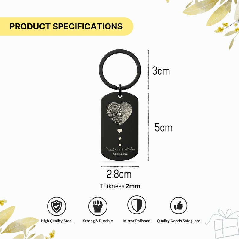 Couple Fingerprint Keychain, Custom Engraved Gift