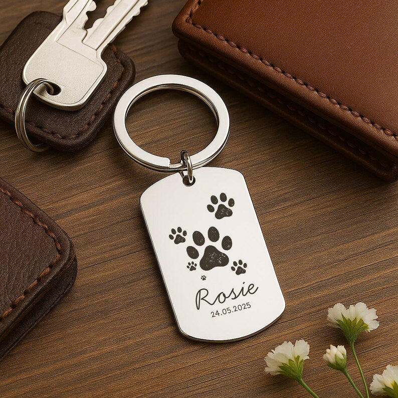 Pet Paw Print Keychain, Personalised Memorial Gift