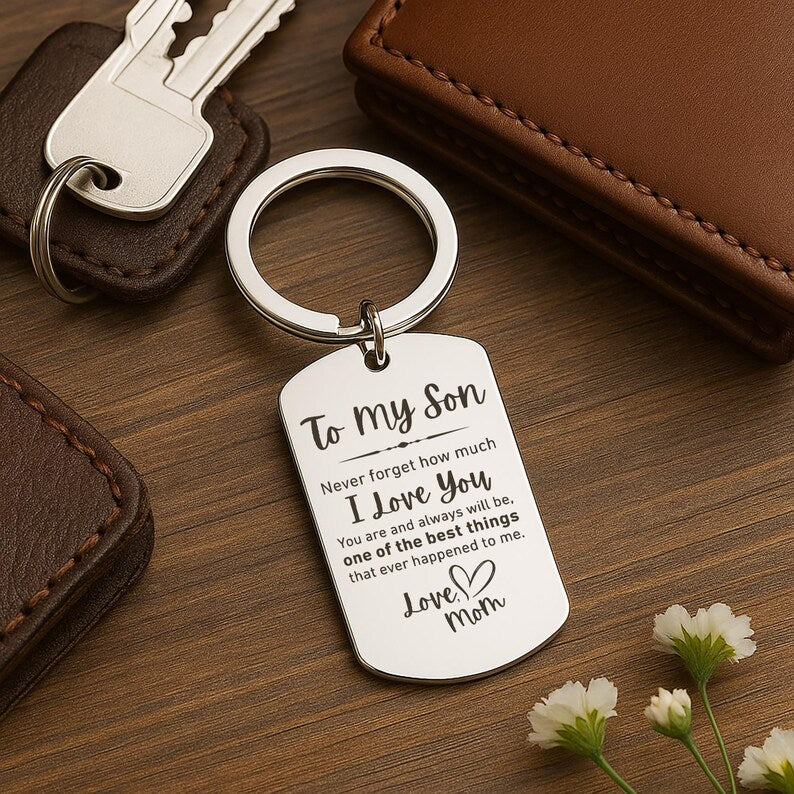 Son Engraved Keychain, Personalized Gift from Mom