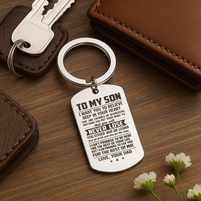 Son Engraved Keychain, Personalized Inspirational Gift