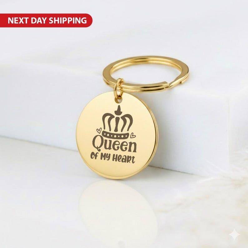 Engraved Round "Queen of My Heart" Keychain