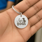 "I Love Dogs" Gold Keychain, Custom Pet Name Engraved