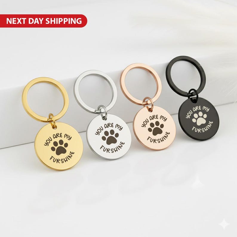 "Paw Print" Stainless Steel Keyring, Cute Custom Engraved Charm