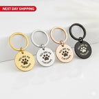 "Paw Print" Stainless Steel Keyring, Cute Custom Engraved Charm