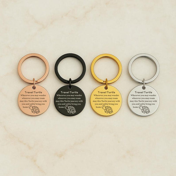 Engraved Turtle Keychain, Travel Safe Charm