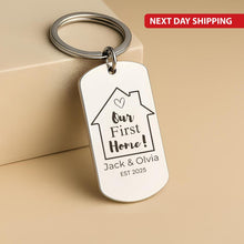 First Home Keychain, Custom Engraved Housewarming Gift