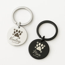 Pet Paw Print Name Keychain, Engraved Memorial Charm