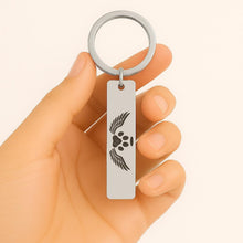 Pet Memorial Paw Print Keychain, Engraved Angel Wings Gift