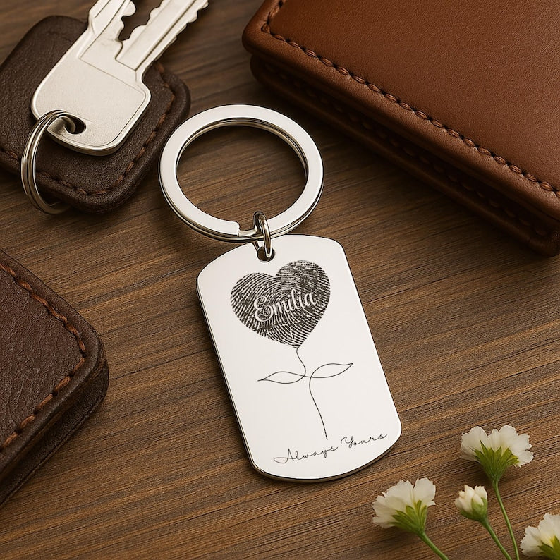 Fingerprint Memorial Keychain, Custom Heart Pendant Gift