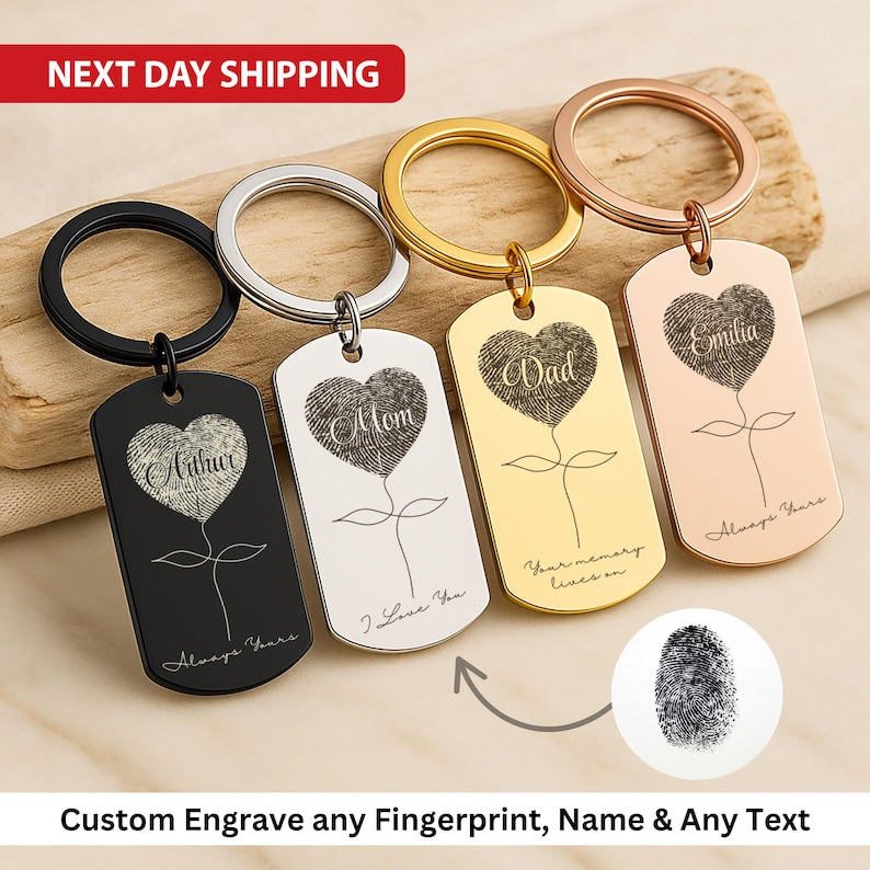 Fingerprint Memorial Keychain, Custom Heart Pendant Gift