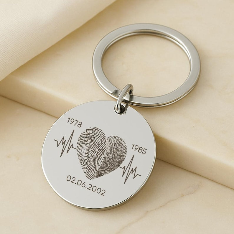 Couple Fingerprint Keychain, Custom Heart Gift