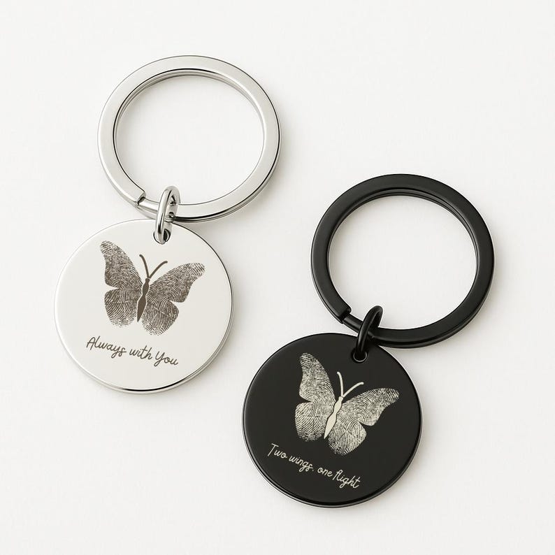 Fingerprint Butterfly Keychain, Custom Memorial Gift