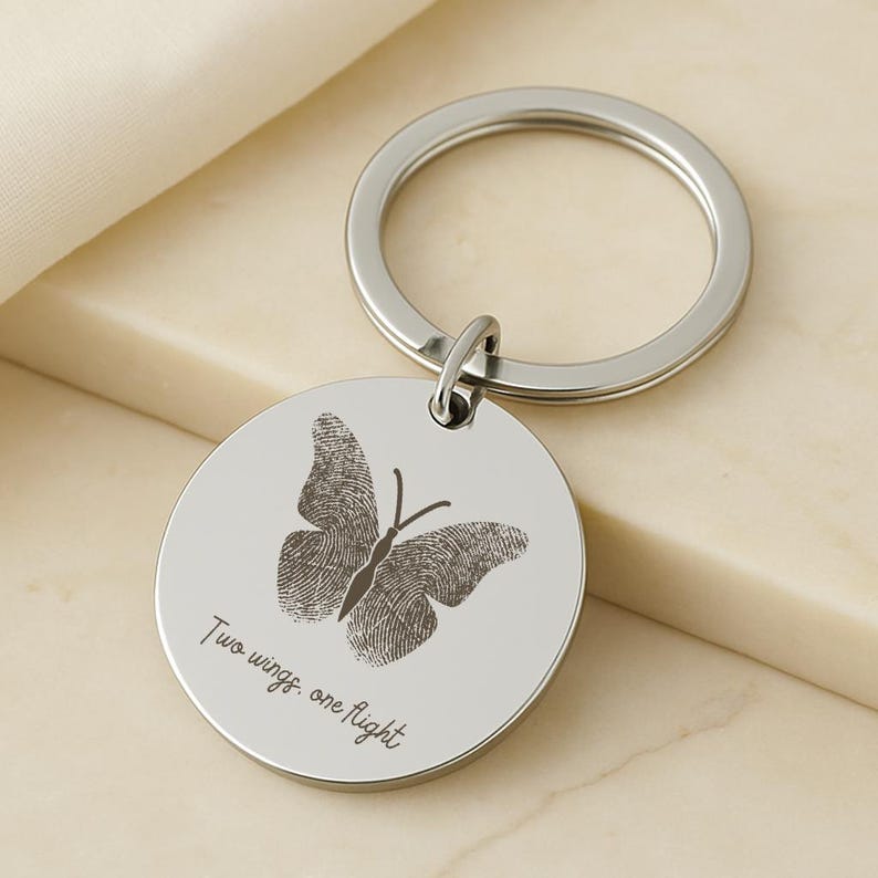 Fingerprint Butterfly Keychain, Custom Memorial Gift
