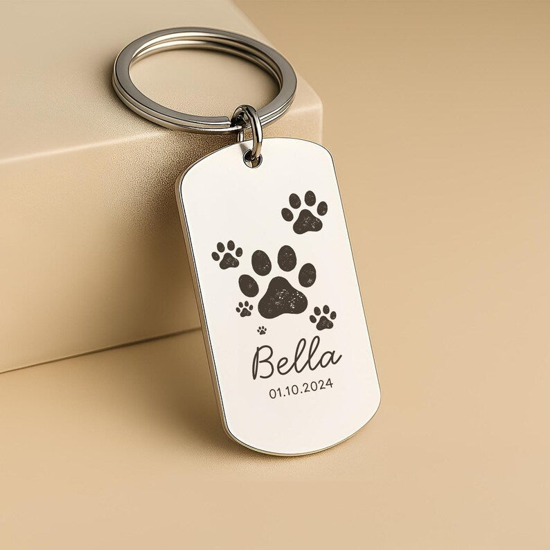 Pet Paw Print Keychain, Personalised Memorial Gift