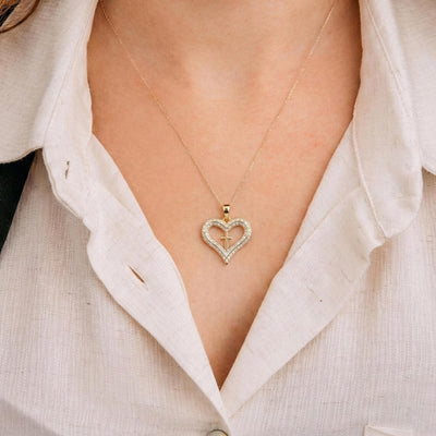 Christian Heart Cross Necklace for Women Gold Pendant, Multi-Colour & White Crystal Zircon Jewellery, Adjustable Chain Religious Gift