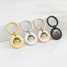 Custom Christmas Name Keychain, Merry Christmas Engraved Keyring, Santa Sleigh Winter Scene Stocking Stuffer, Personalised Holiday Keyring