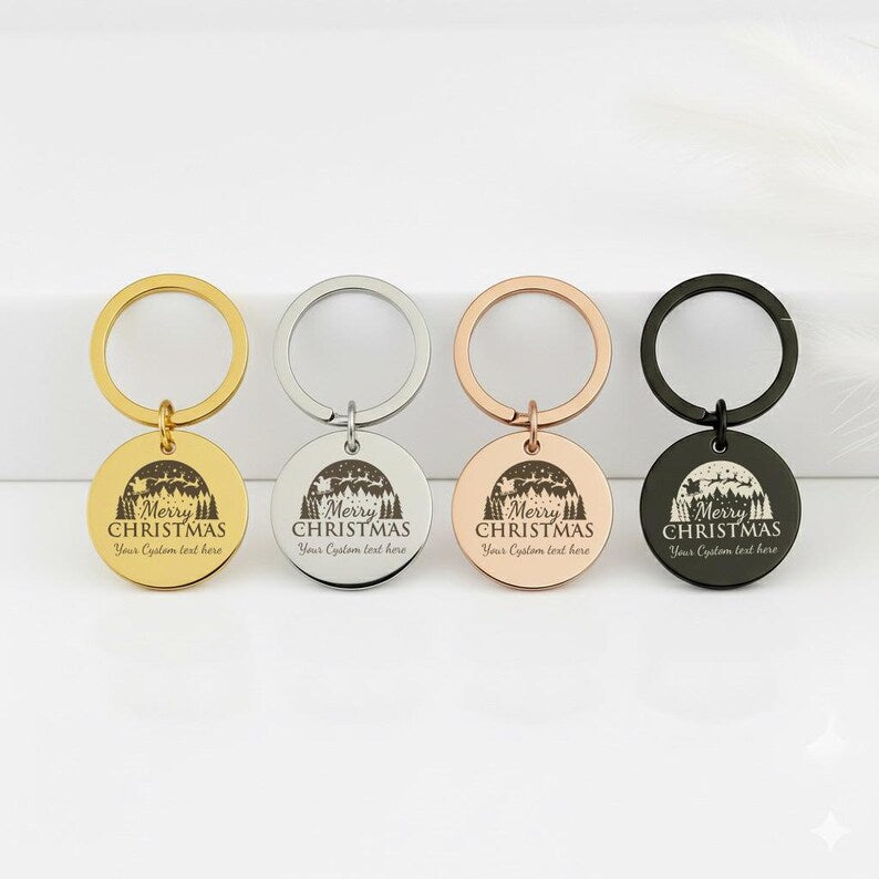 Merry Christmas Personalised Keychain, Engraved Holiday Gift