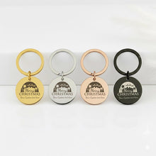 Custom Christmas Name Keychain, Merry Christmas Engraved Keyring, Santa Sleigh Winter Scene Stocking Stuffer, Personalised Holiday Keyring