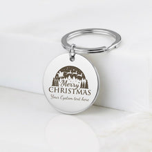 Custom Christmas Name Keychain, Merry Christmas Engraved Keyring, Santa Sleigh Winter Scene Stocking Stuffer, Personalised Holiday Keyring
